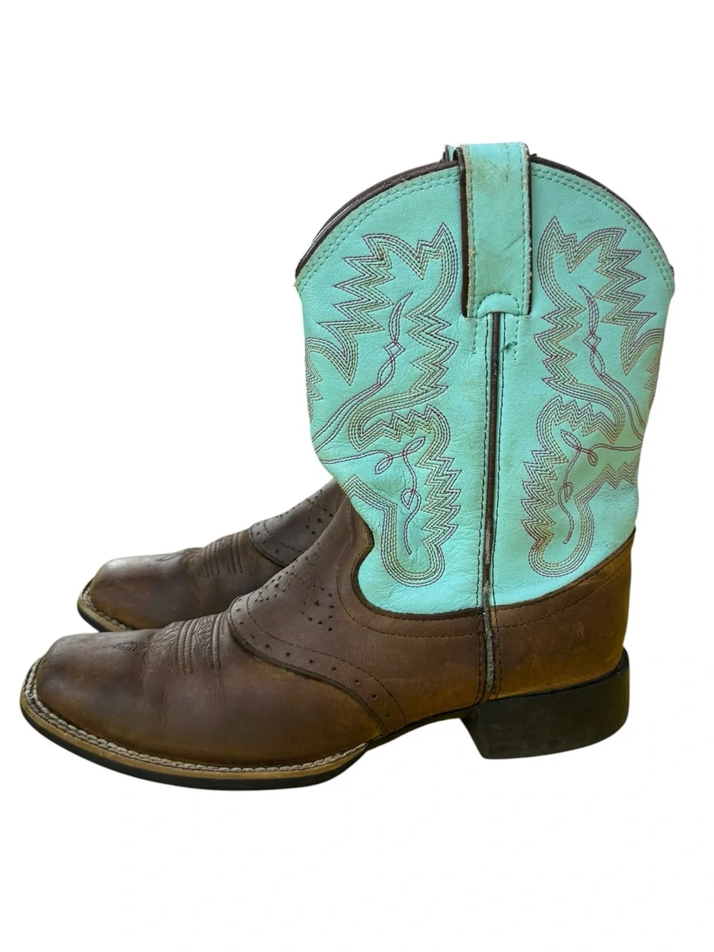 Justin Boots Brown Foot with Turquoise Shaft Western Boots